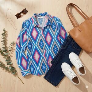 Geometric Blue Women's Blouse